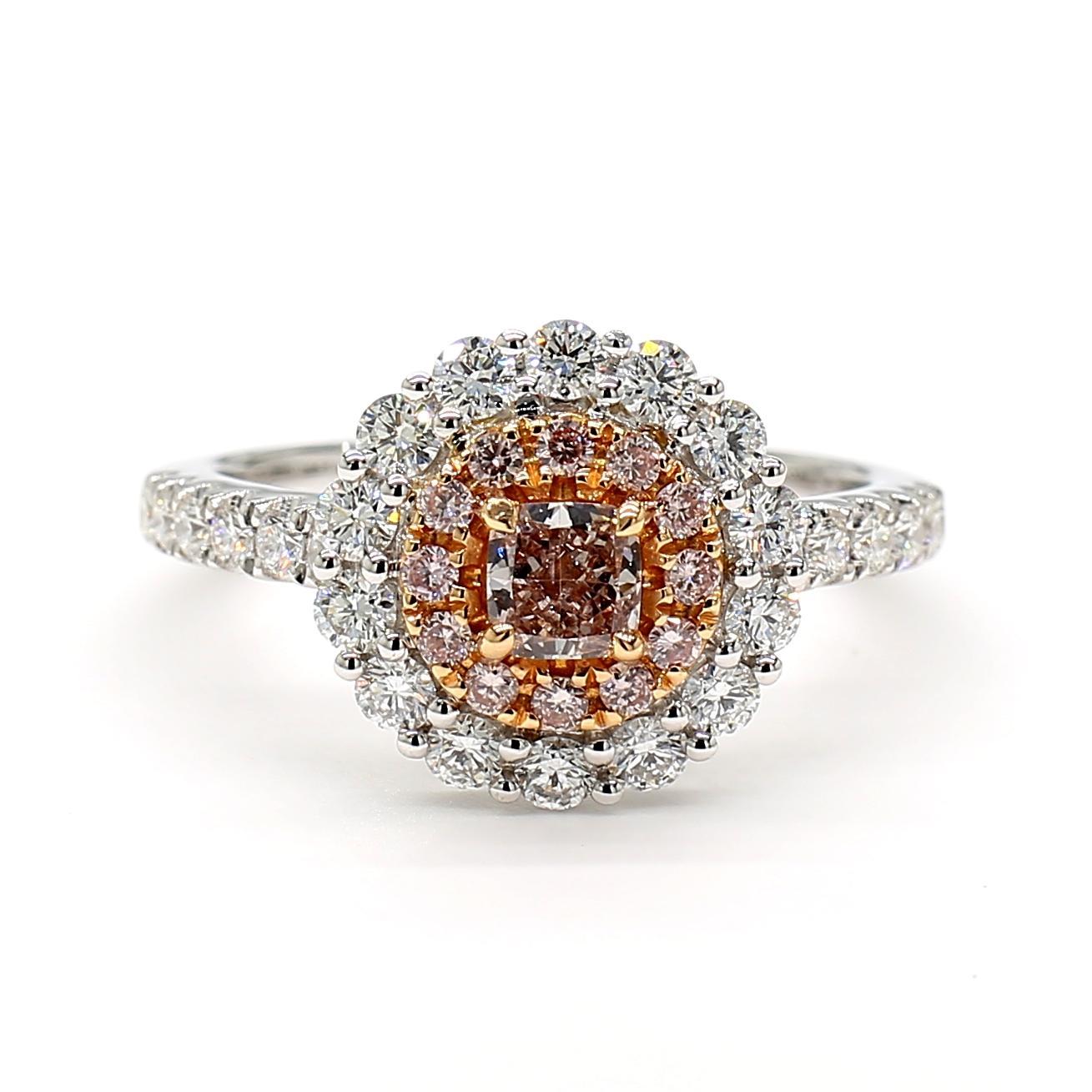 GIA Certified Fancy Pinkish Brown Cushion Diamond 1.08 Carat TW Gold Ring (Zeitgenössisch) im Angebot