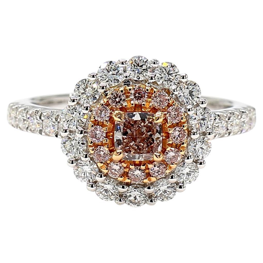 GIA Certified Fancy Pinkish Brown Cushion Diamond 1.08 Carat TW Gold Ring