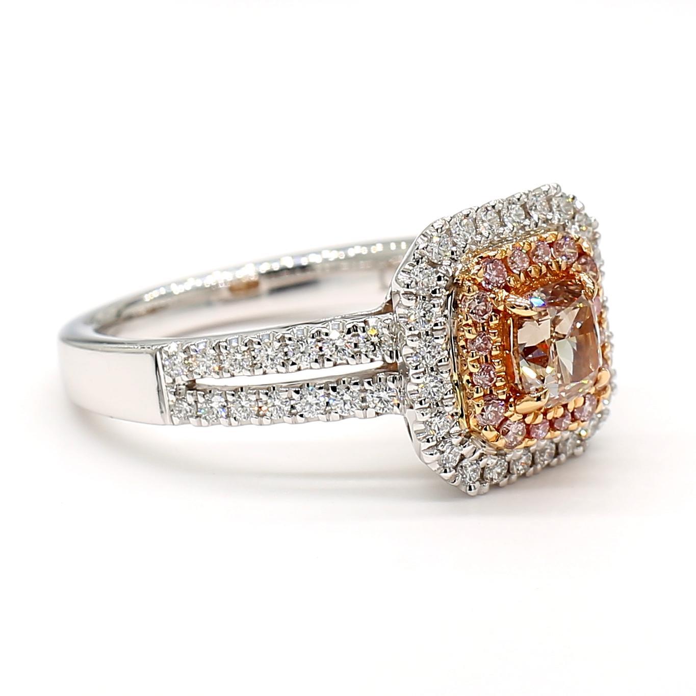Taille coussin Bague en or certifiée GIA et ornée d'un diamant coussin de 1,25 carat TW de couleur brun rosé fantaisie en vente