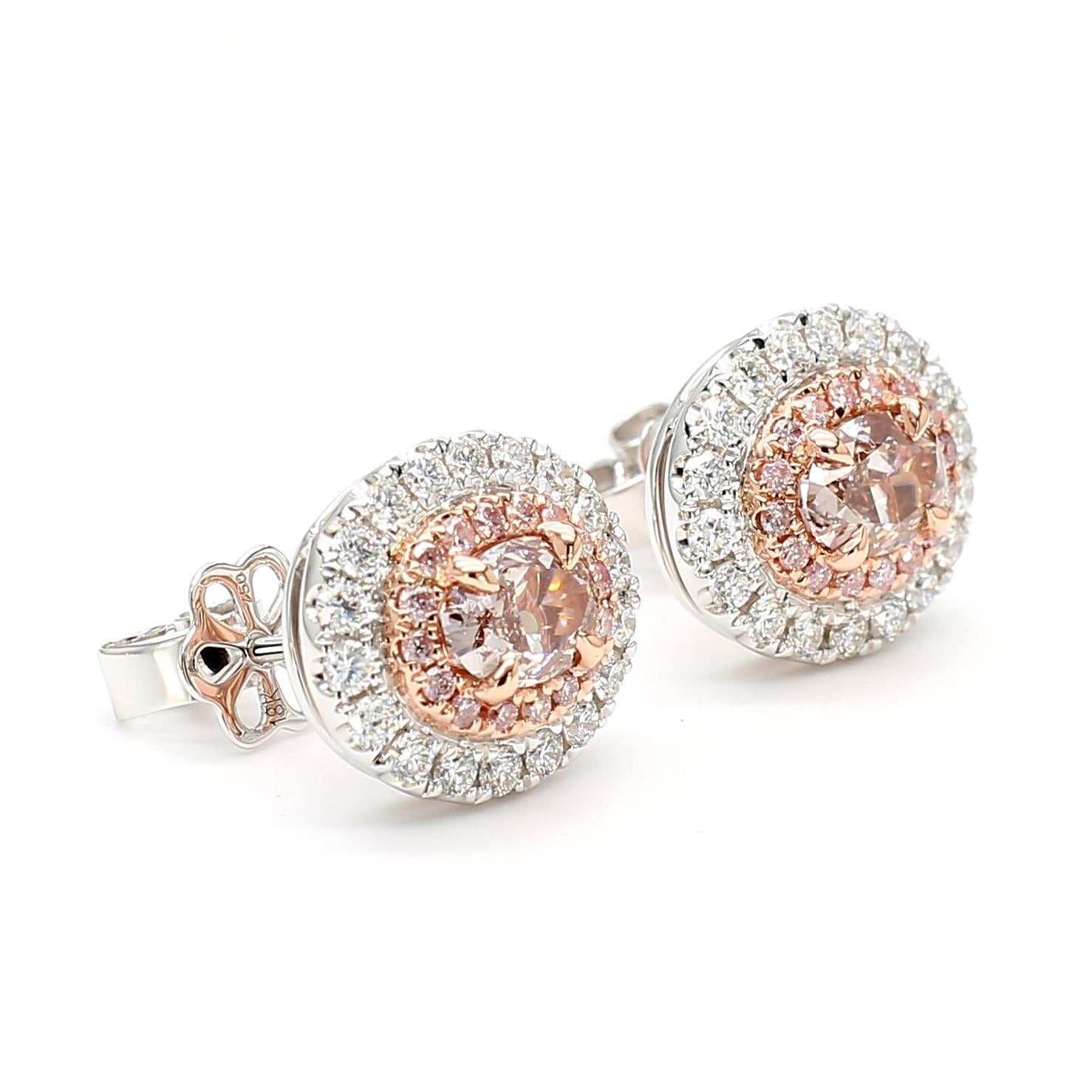 GIA-zertifizierter ovaler rosa-brauner Diamant 1,62 Karat TW Gold-Ohrstecker (Ovalschliff) im Angebot