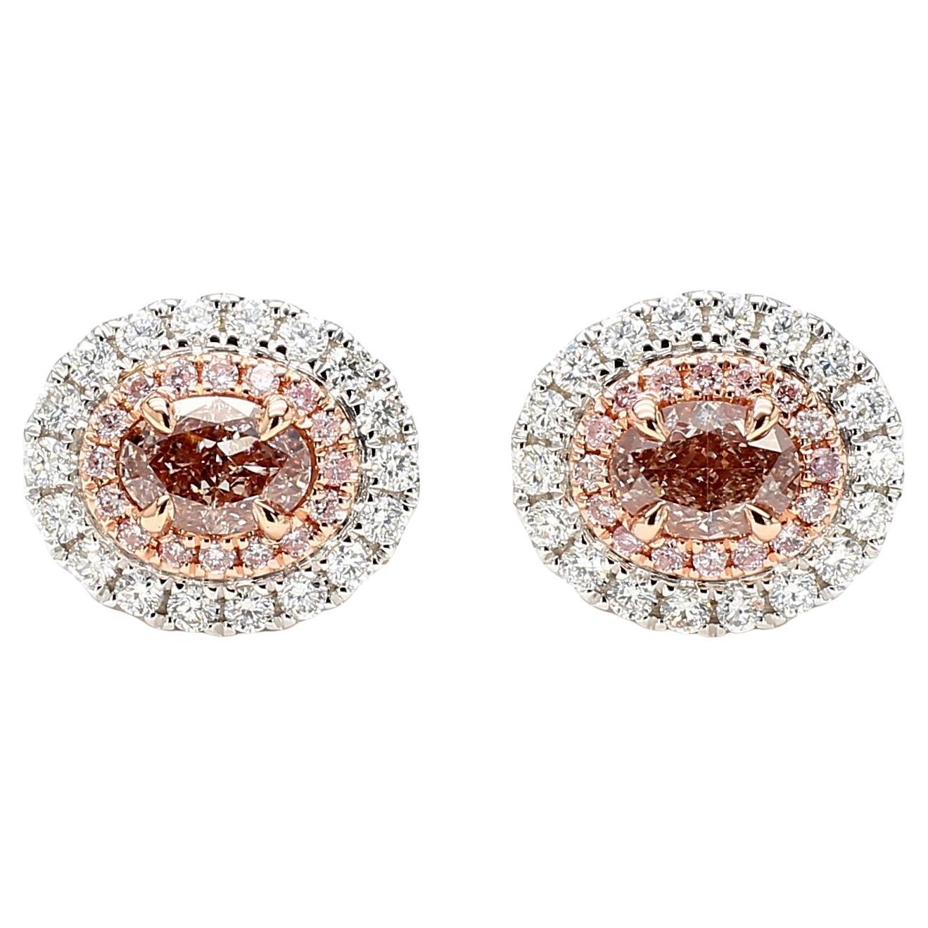 GIA-zertifizierter ovaler rosa-brauner Diamant 1,62 Karat TW Gold-Ohrstecker im Angebot