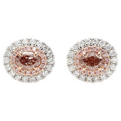 GIA Certified Fancy Pinkish Brown Oval Diamond 1.62 Carat TW Gold Stud Earrings (Boucles d'oreilles en or)