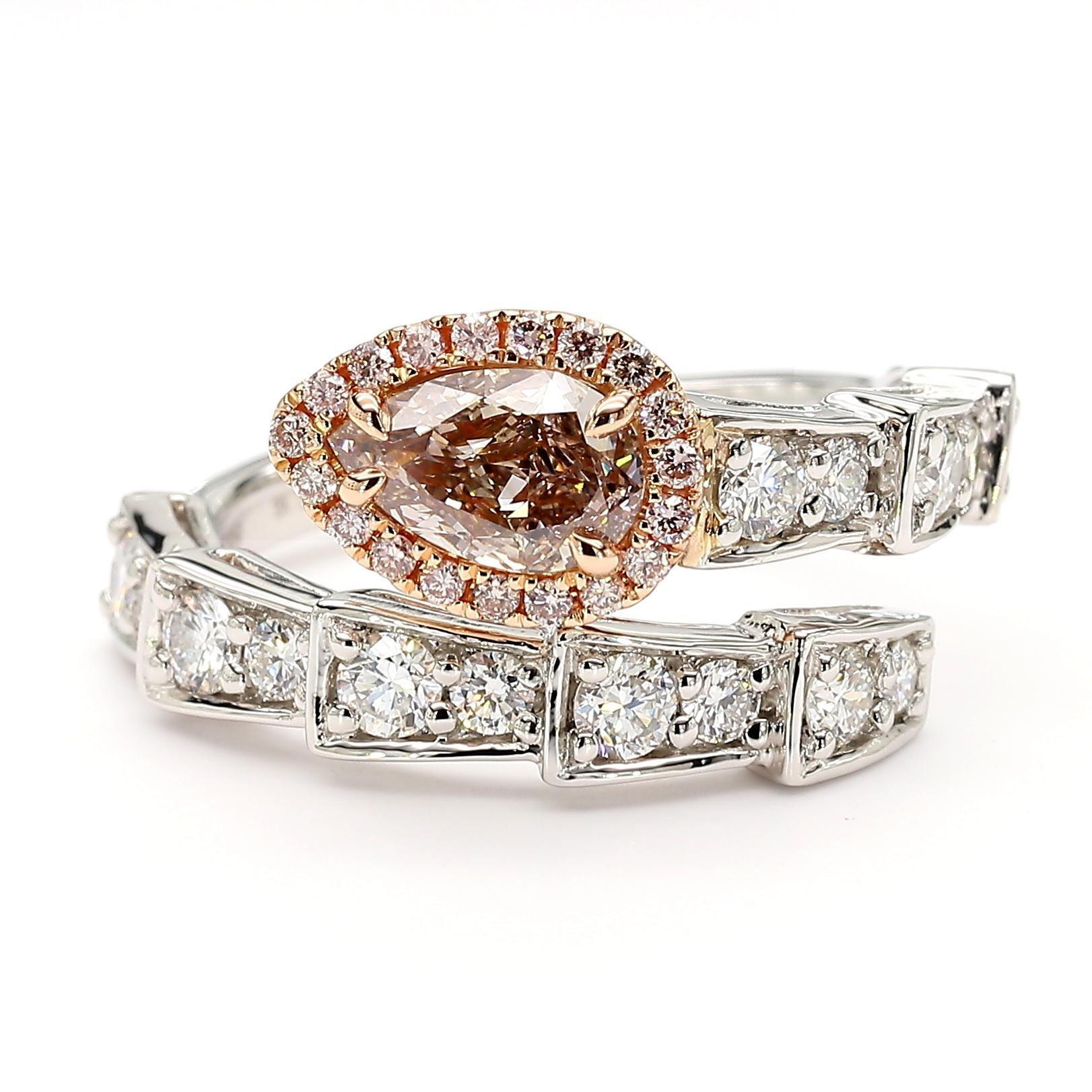 GIA Certified Fancy Pinkish Brown Pear Diamond 1.63 Carat TW Gold Cocktail Ring (Zeitgenössisch) im Angebot