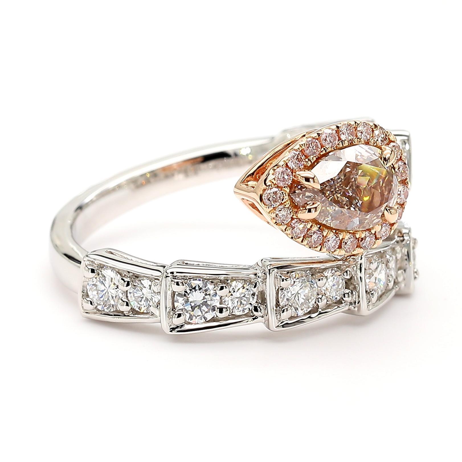 GIA Certified Fancy Pinkish Brown Pear Diamond 1.63 Carat TW Gold Cocktail Ring (Tropfenschliff) im Angebot