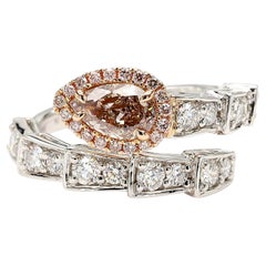 GIA Certified Fancy Pinkish Brown Pear Diamond 1.63 Carat TW Gold Cocktail Ring