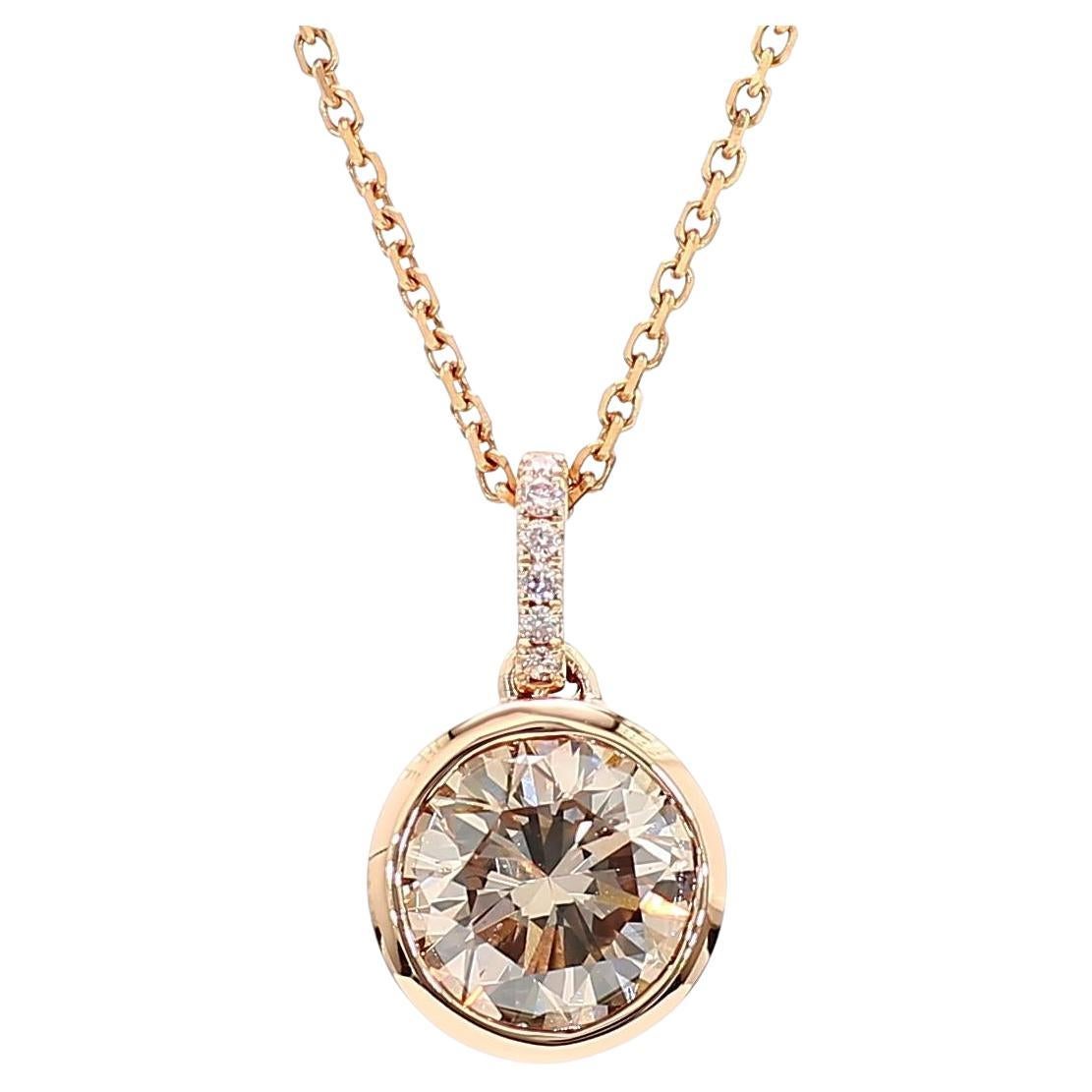 GIA Certified Fancy Pinkish Brown Round Diamond 1.62 Carat TW Gold Drop Pendant