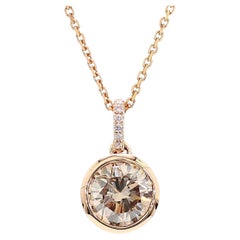 GIA Certified Fancy Pinkish Brown Round Diamond 1.62 Carat TW Gold Drop Pendant
