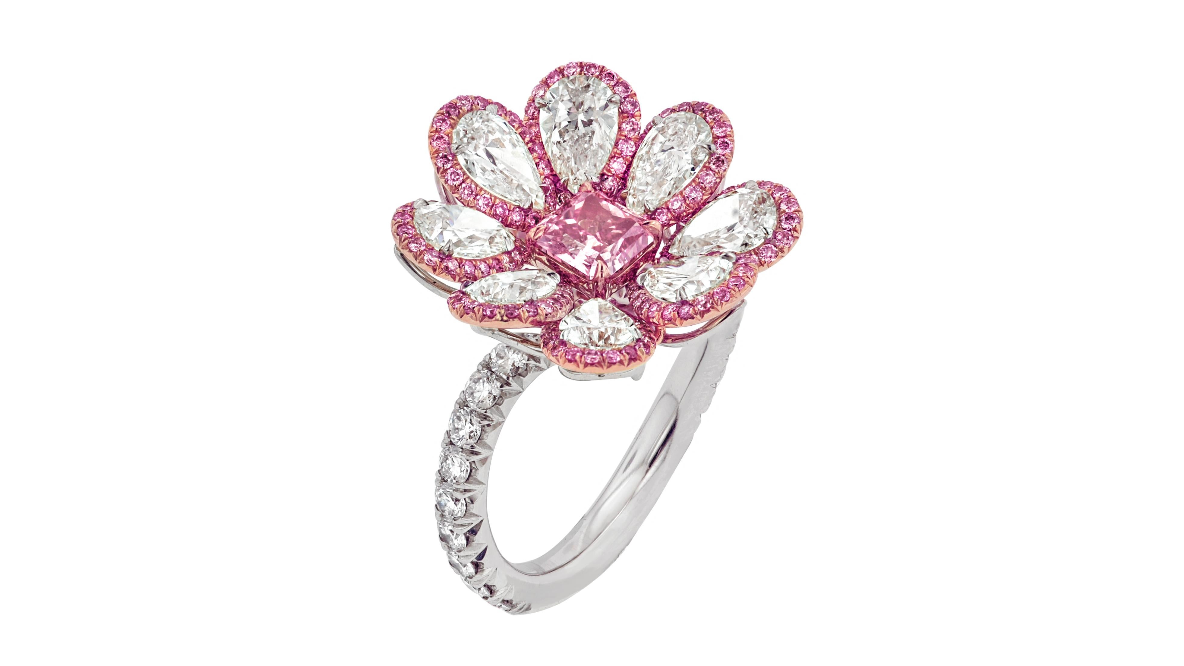 Radiant Cut GIA Certified Fancy Vivid Pink Diamond Ring