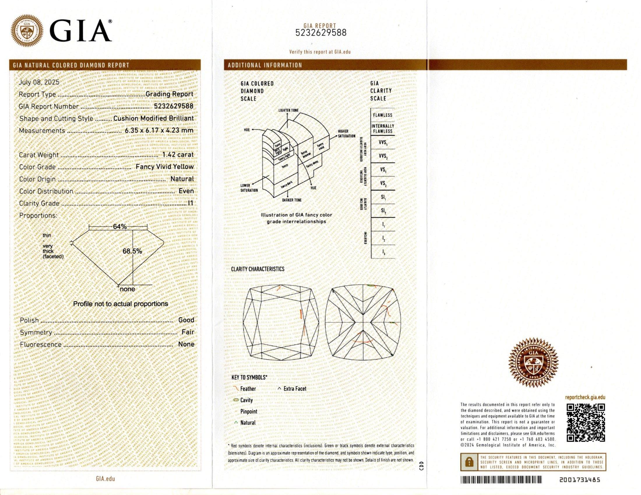 Anello con diamante da 1,42 carati certificato GIA Fancy Vivid Yellow in vendita 3