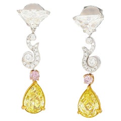 Boucles d'oreilles pendantes en diamant jaune Vivid Diamonds certifiées GIA