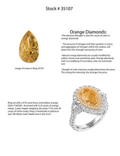 GIA Certified Fancy Vivid Yellowish Orange Pearshape Engagement or Cocktail Ring