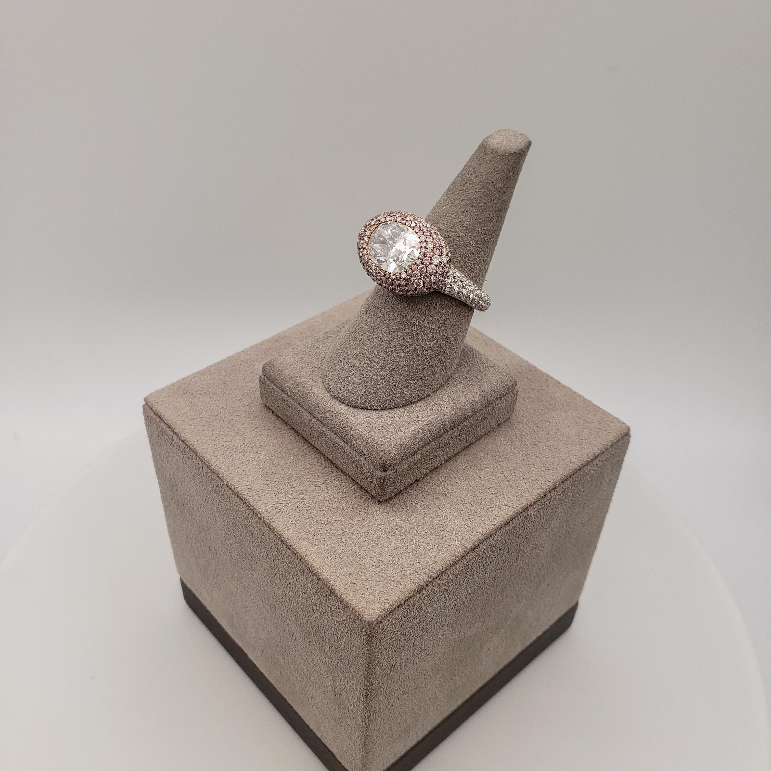 GIA Certified 4.02 Carat Fancy White and Pink Diamond Dome Cocktail Ring For Sale 1