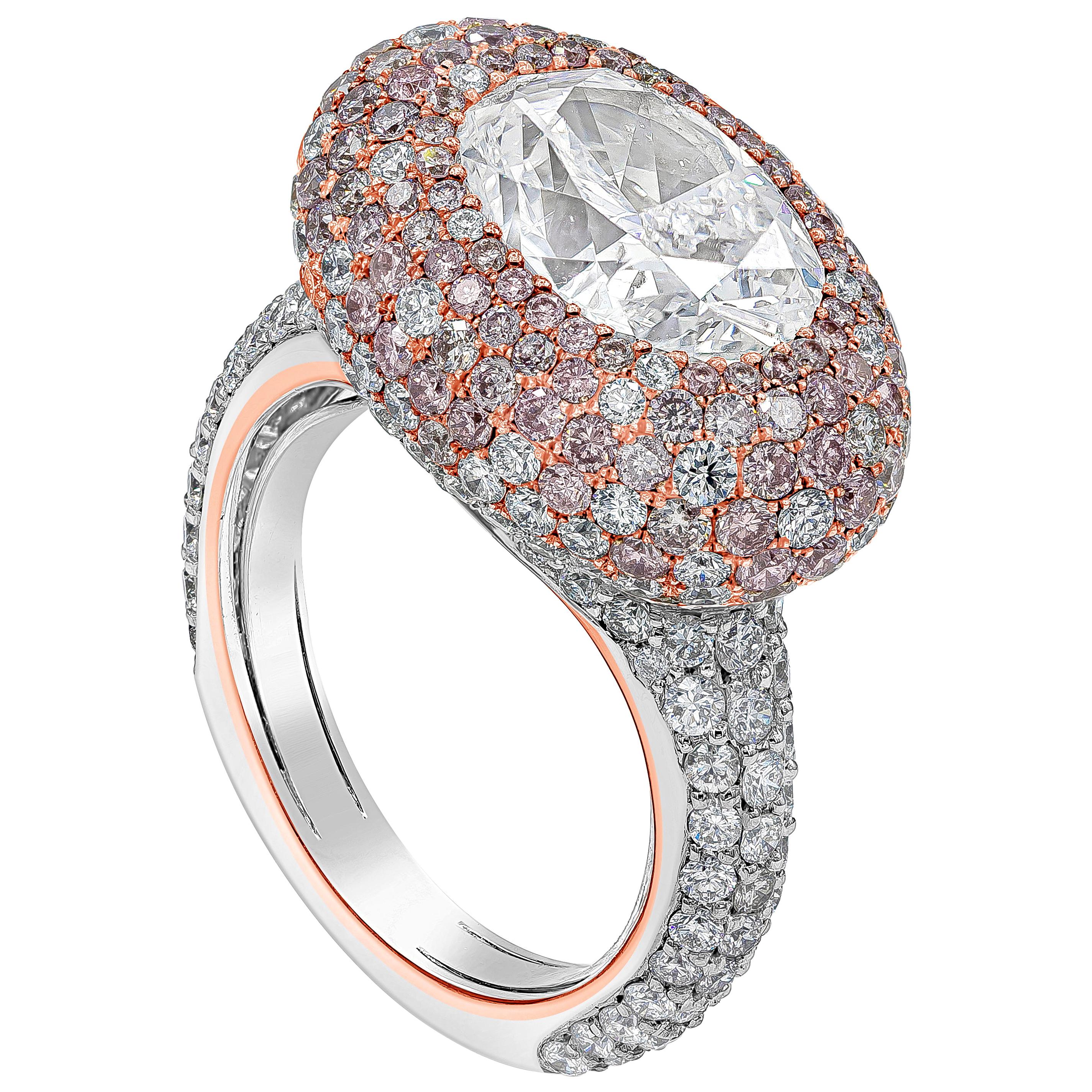 GIA Certified 4.02 Carat Fancy White and Pink Diamond Dome Cocktail Ring