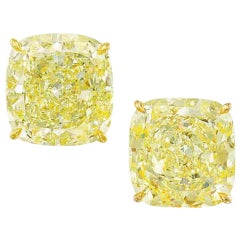 GIA Certified Fancy Yellow 2 Carat Cushion Cut Diamond Studs IF/VVS1