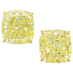 GIA Certified Fancy Yellow 2 Carat Cushion Cut Diamond Studs VVS1 / IF