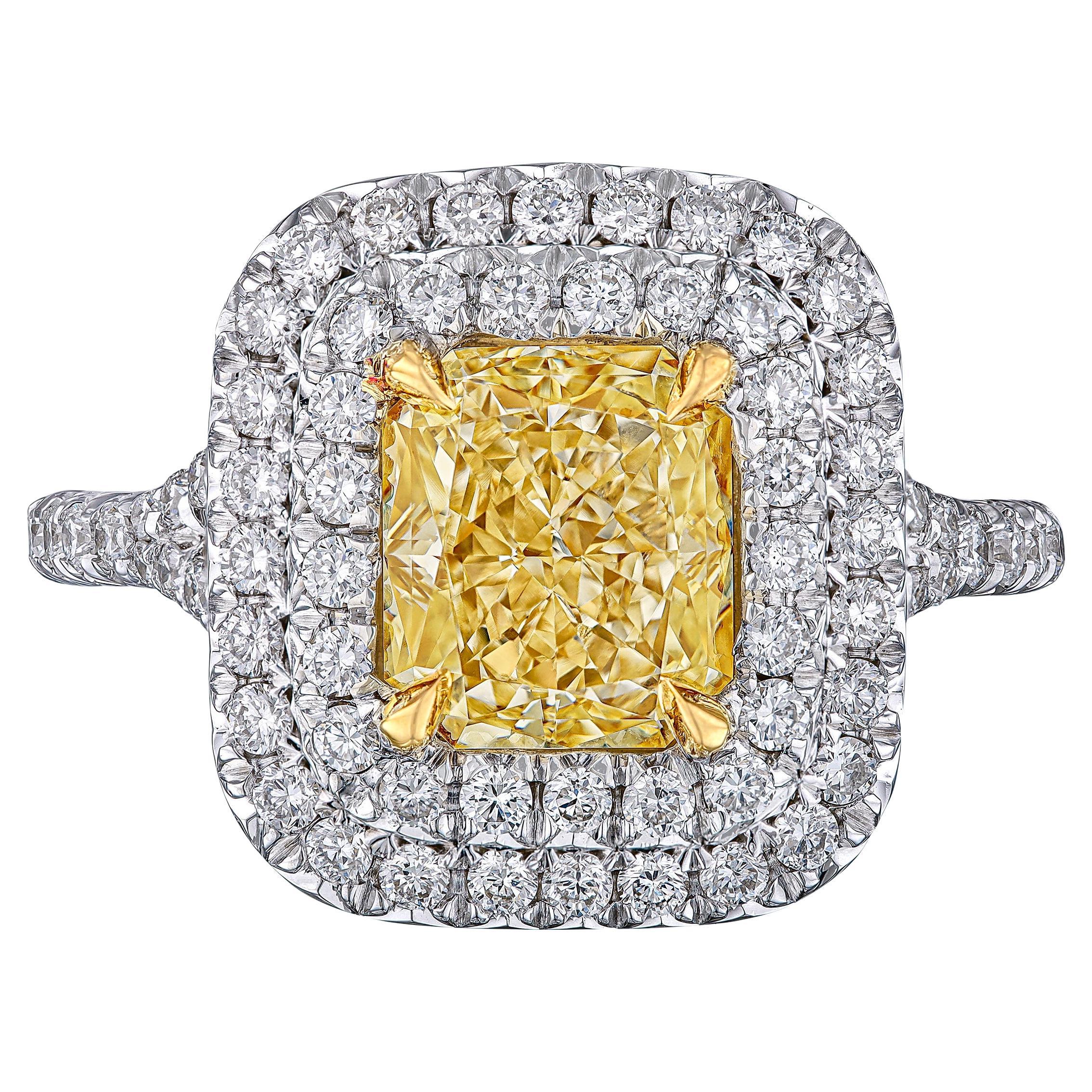 GIA Certified Fancy Yellow 2.03 Ct Diamond Engagement Ring For Sale