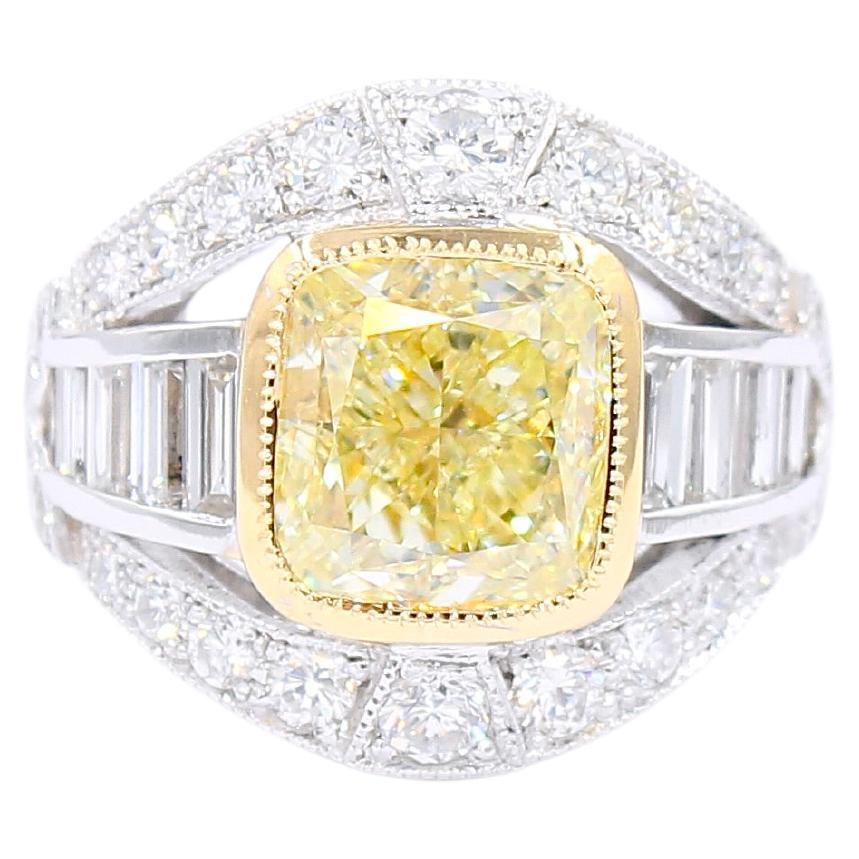 GIA certified Fancy yellow 5.01 Carat Diamond ring  For Sale