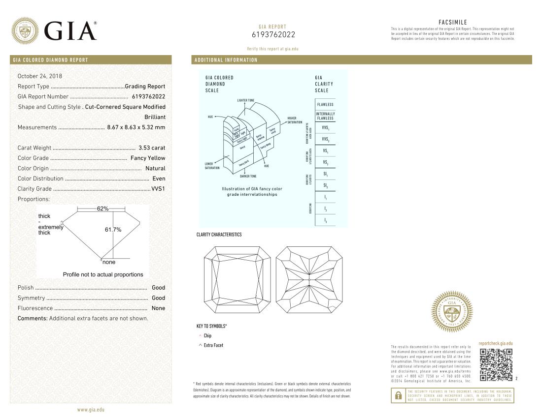 GIA Certified Fancy Yellow 6.63 Carat Radiant Cut Diamond Studs For Sale 1