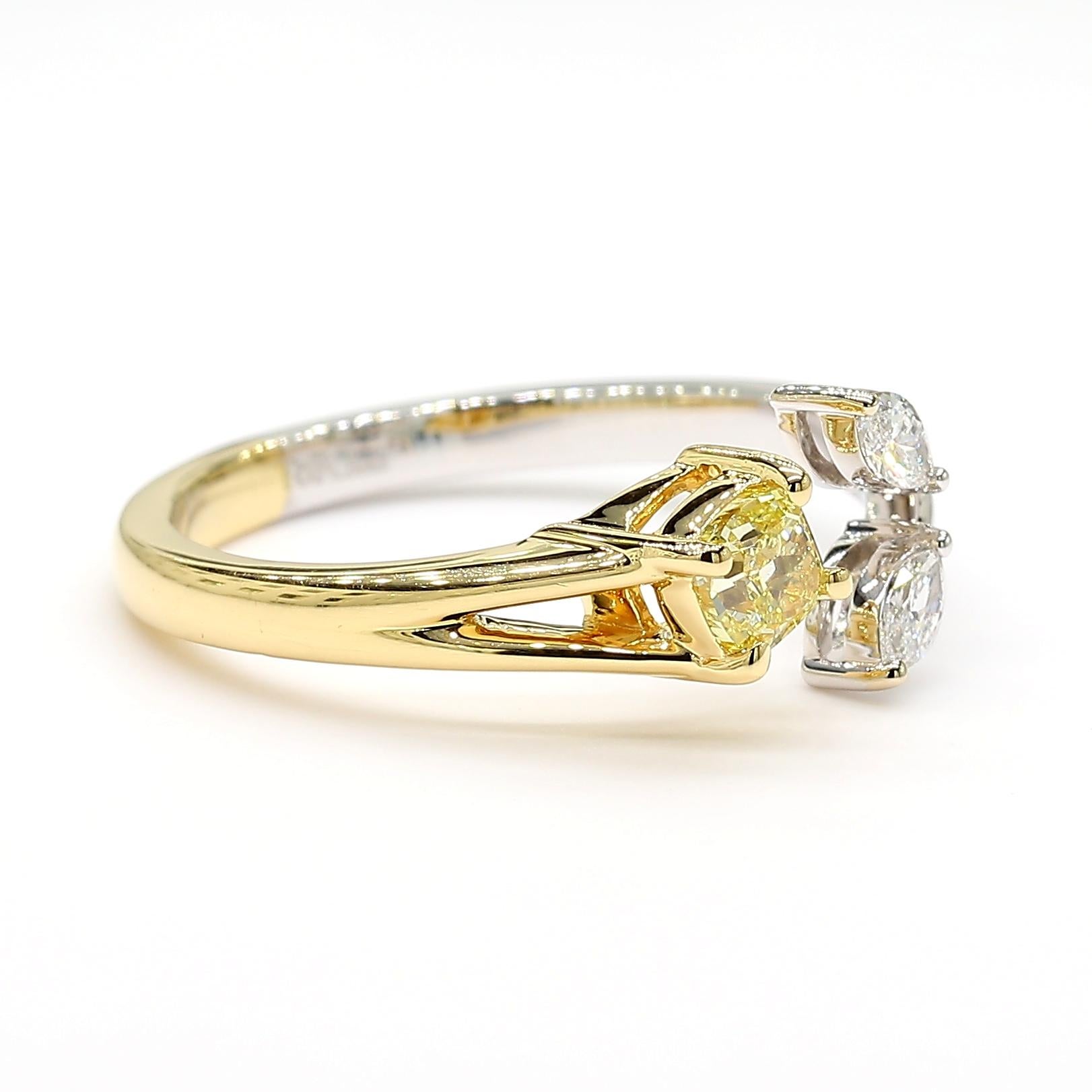 Cushion Cut GIA Certified Fancy Yellow Cushion Diamond 0.43 Carat TW Gold Cocktail Ring For Sale
