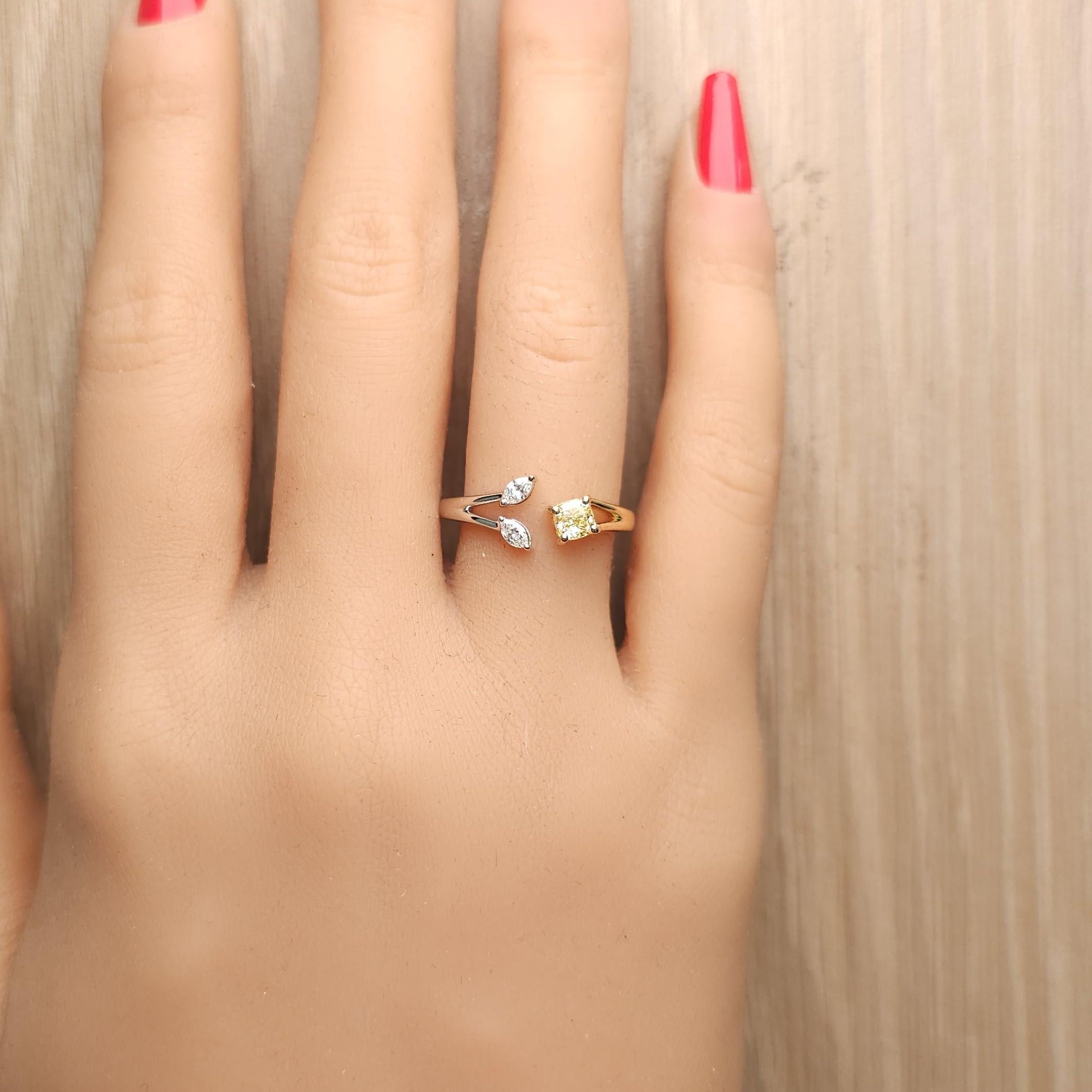 GIA Certified Fancy Yellow Cushion Diamond 0.43 Carat TW Gold Cocktail Ring In New Condition For Sale In New York, NY