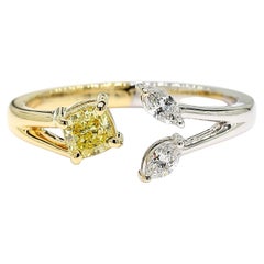 GIA Certified Fancy Yellow Cushion Diamond 0.43 Carat TW Gold Cocktail Ring