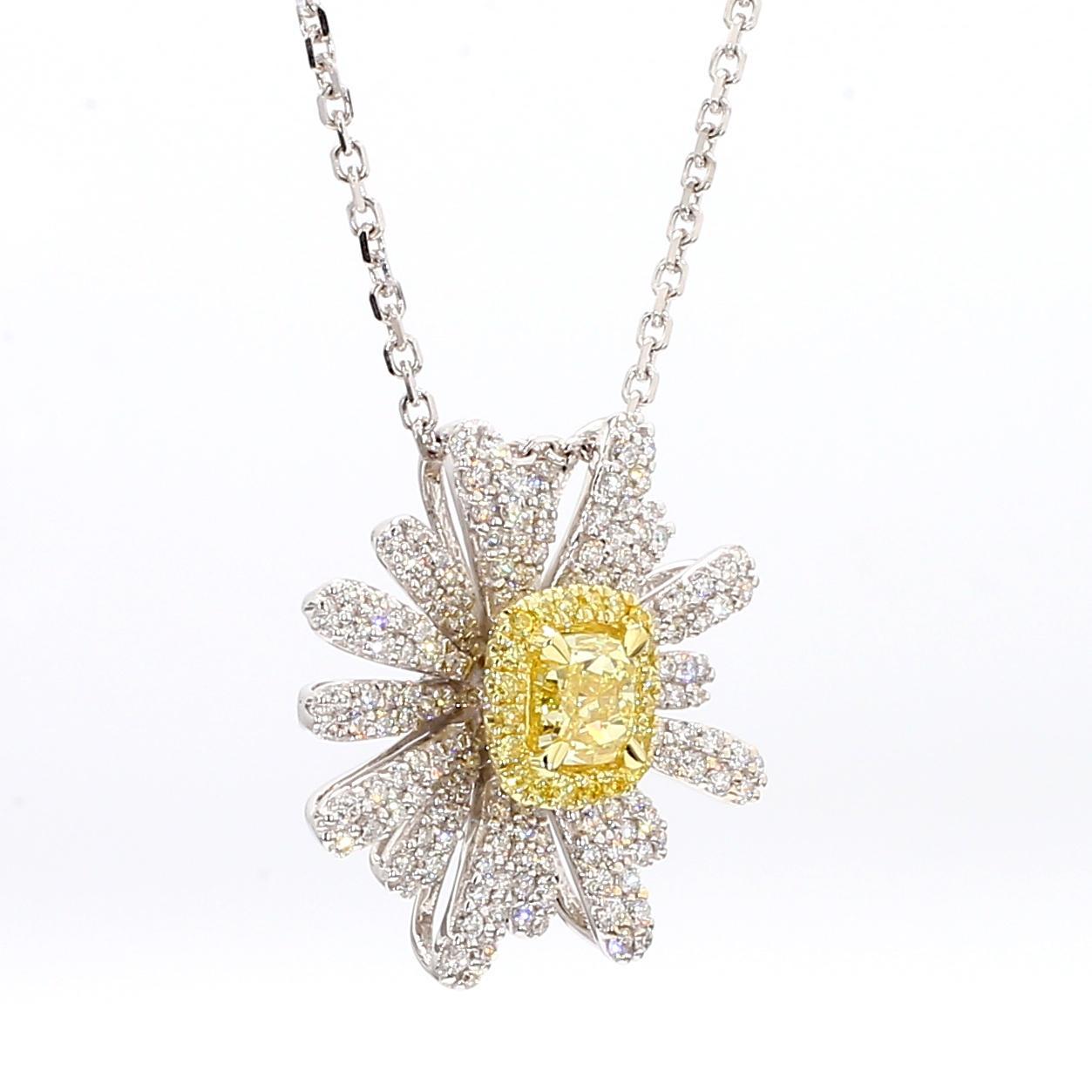 Colgante de gota de oro de 1,50 quilates TW con diamante en cojín amarillo fantasía certificado por GIA Corte cojín en venta
