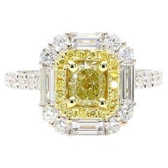GIA Certified Fancy Yellow Cushion Diamond 1.81 Carat TW Gold Cocktail Ring