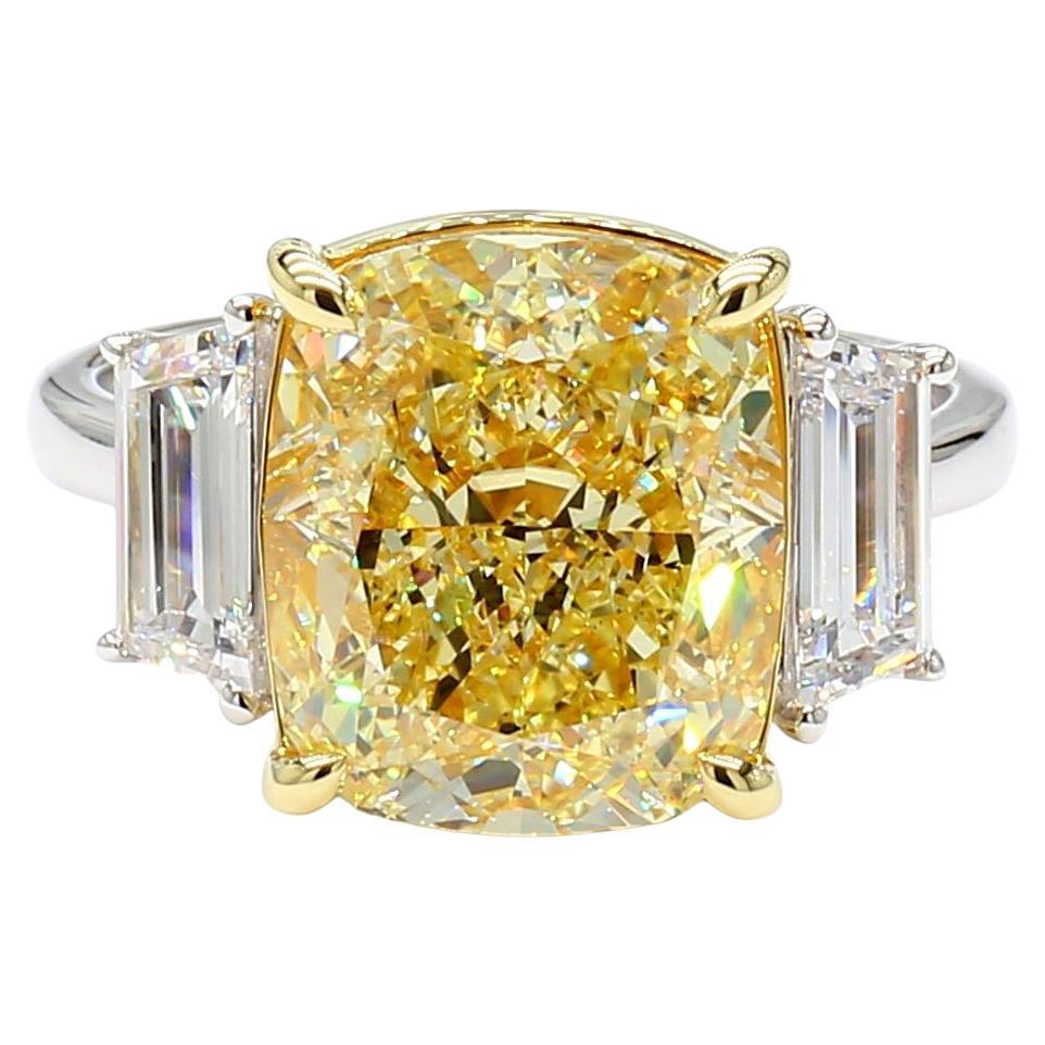 GIA Certified Fancy Yellow Cushion Diamond 7.64 Carat TW Cocktail Ring