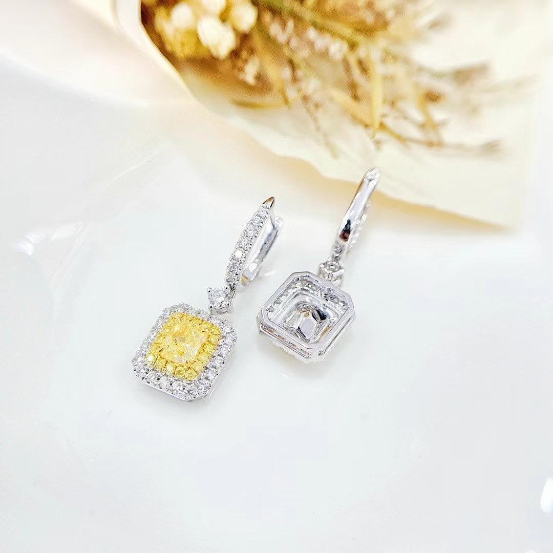 Brilliant Cut GIA Certified Fancy Yellow Diamond 18K White Gold Dangle Earrings with Diamonds For Sale