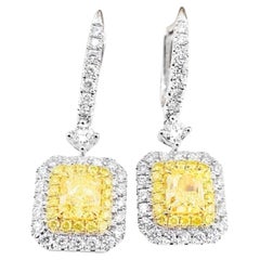 Pendientes colgantes de oro blanco de 18 quilates con diamantes amarillos fantasía certificados por GIA