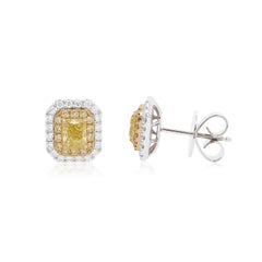 GIA Certified Fancy Yellow Diamond and White Diamond 18K Gold Earrings