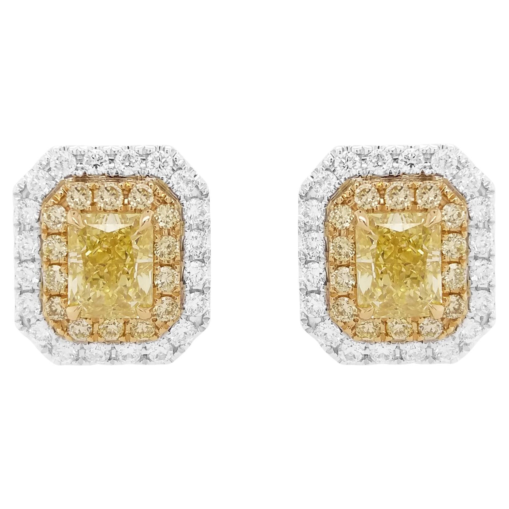GIA-zertifizierte Ohrringe aus 18 Karat Gold mit gelben Fancy-Diamanten und weißen Diamanten