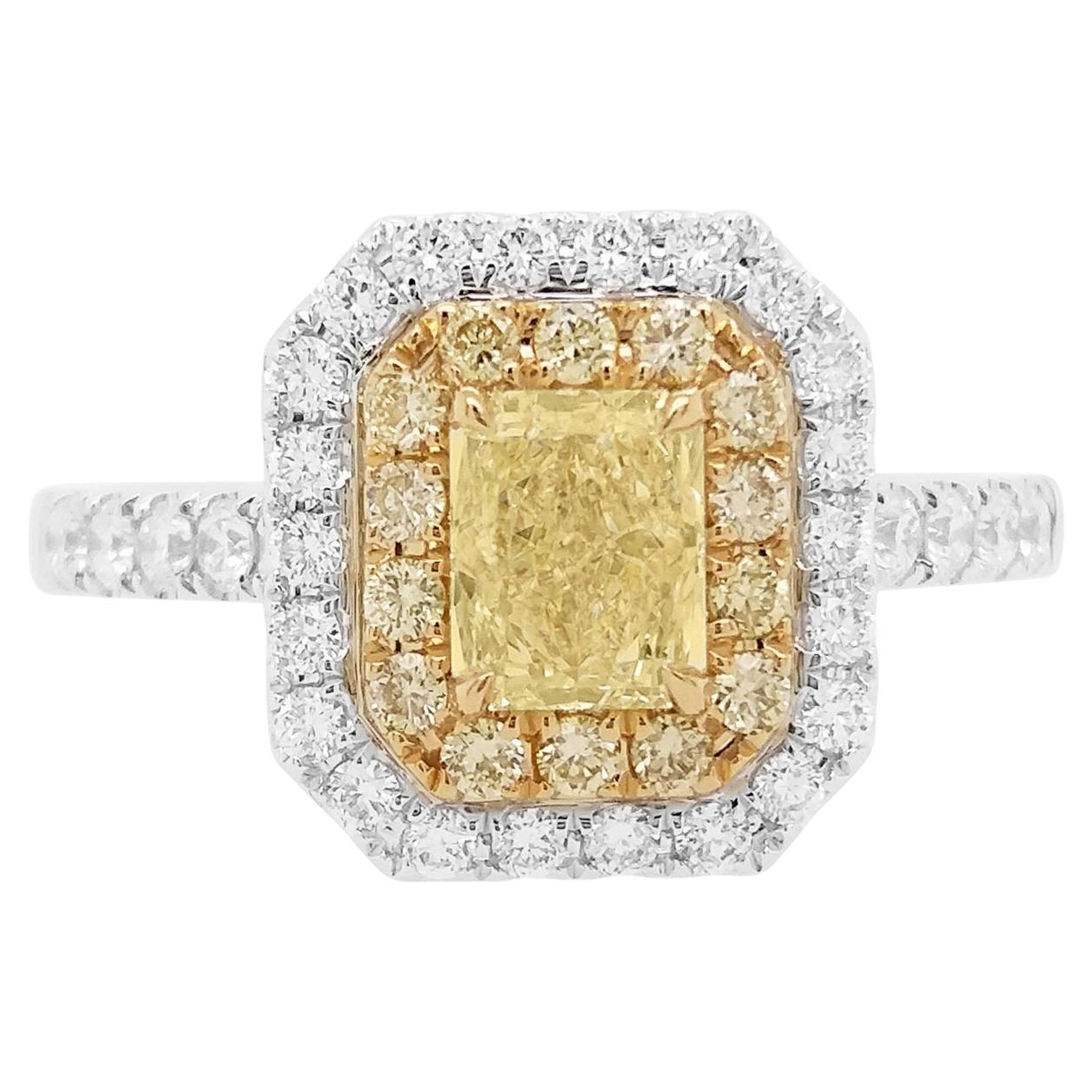Anillo de oro de 18 quilates con diamante amarillo de fantasía y diamante blanco certificados por GIA