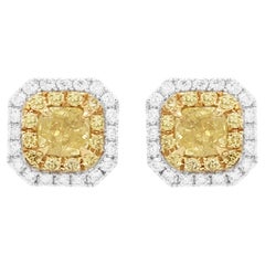 GIA Certified Fancy Yellow Diamond and White Diamond 18K Gold Stud Earrings