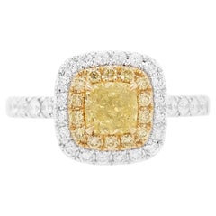GIA Certified Fancy Yellow Diamond and White Diamond K18 Gold Ring