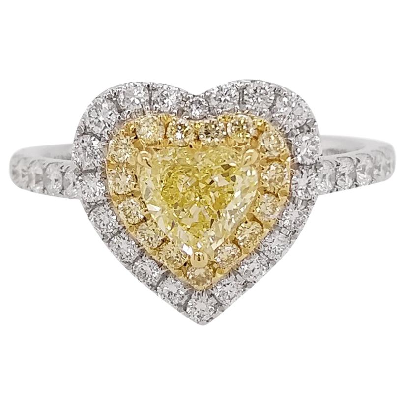GIA Certified Fancy Yellow Diamond and White Diamond Ring in 18 Karat White Gold