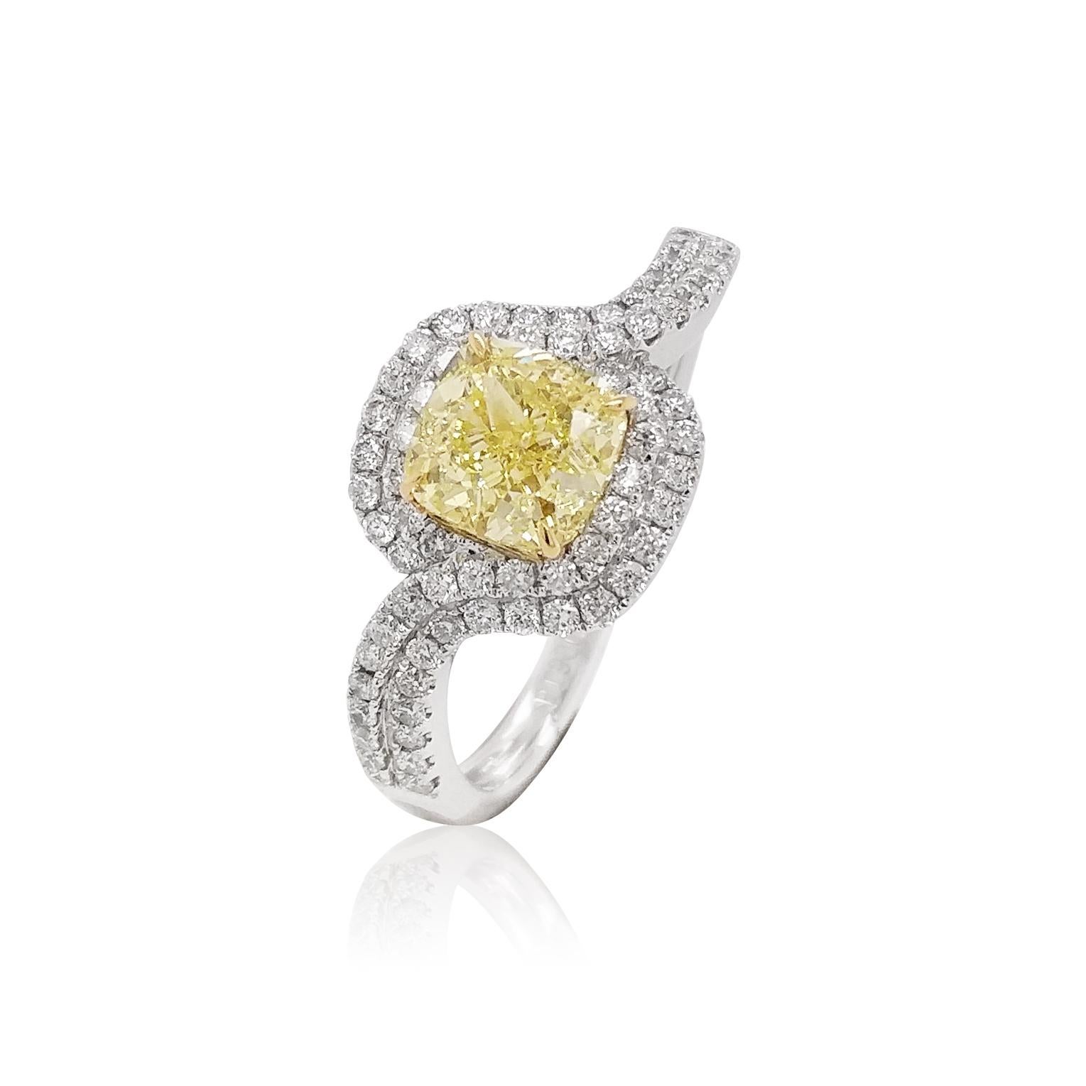 Contemporary GIA Certified Yellow Diamond White Diamond Platinum Wedding Ring