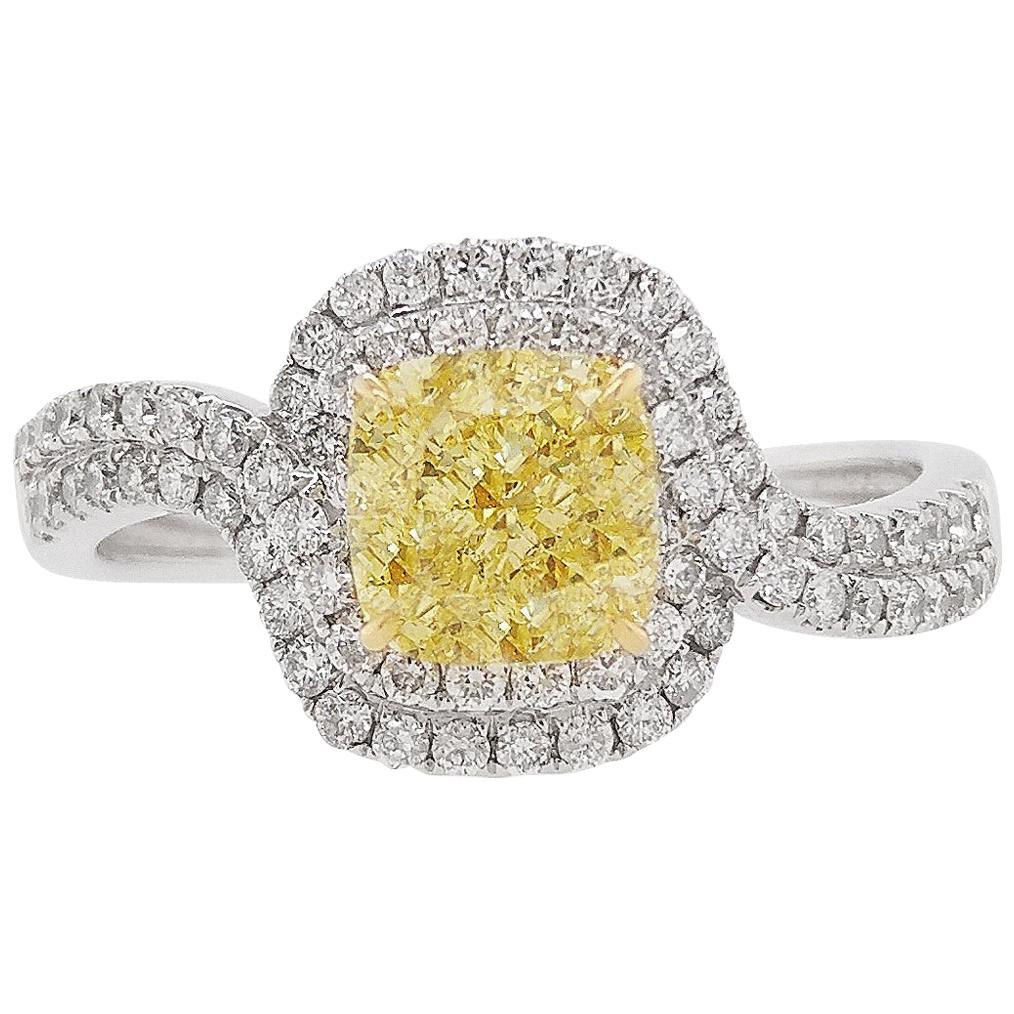 GIA Certified Yellow Diamond White Diamond Platinum Wedding Ring