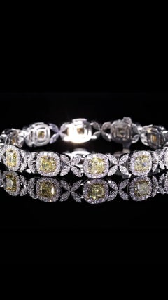 GIA Certified Fancy Yellow Diamond Bracelet with White Diamonds, 9.96 Carats