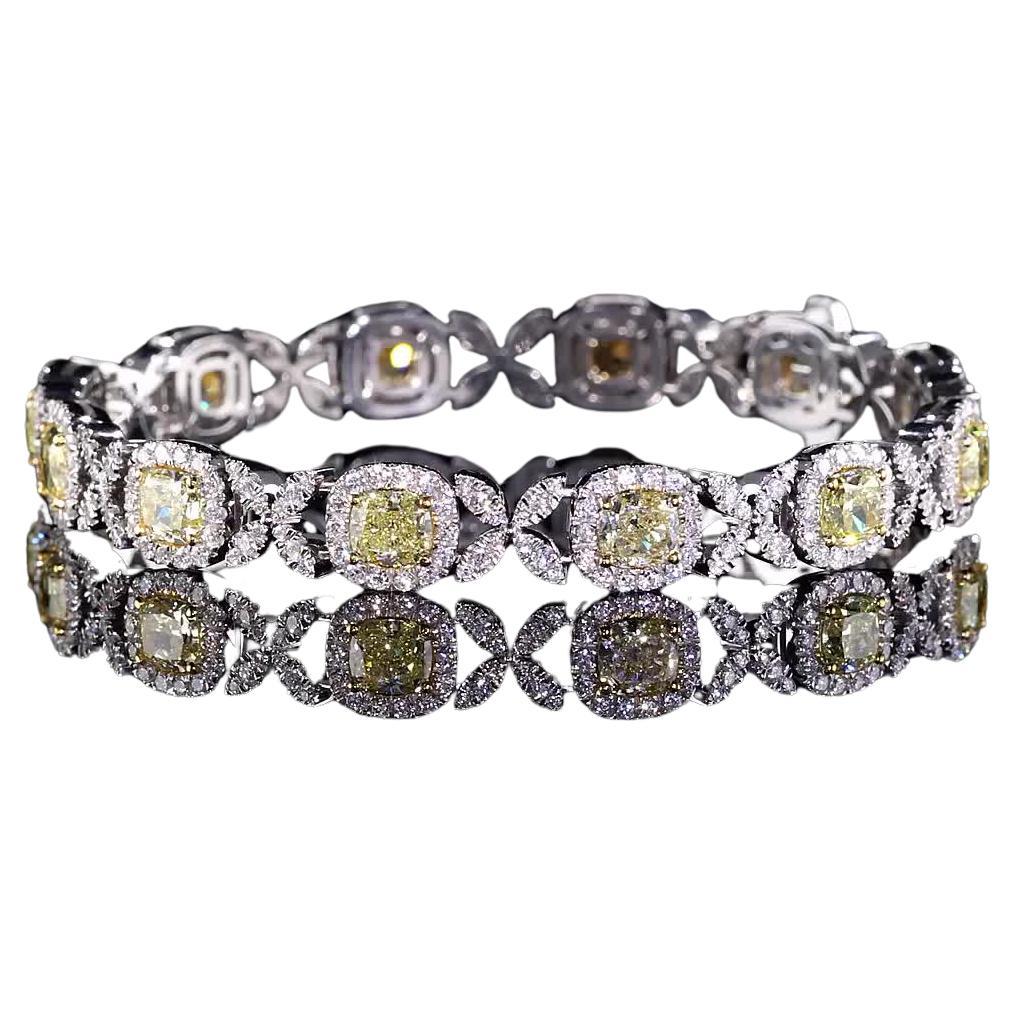 GIA Certified Fancy Yellow Diamond Bracelet with White Diamonds, 9.96 Carats
