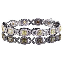 GIA Certified Fancy Yellow Diamond Bracelet with White Diamonds, 9.96 Carats
