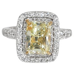 GIA Certified Fancy Yellow Diamond Engagement Ring in 18K Gold VS1 2.83 Ctw