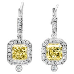 GIA Certified Fancy Yellow Diamond Halo Dangle Earrings