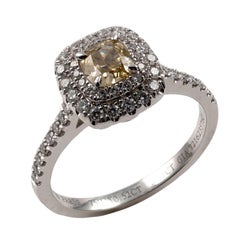 GIA Certified Fancy Yellow Diamond Halo Ring 18 Karat White Gold Full Hallmarks