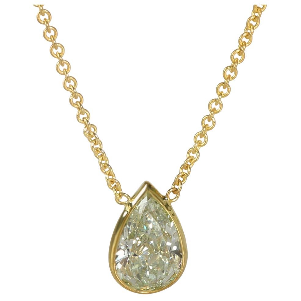GIA Certified Fancy Yellow Diamond Necklace in 14 Karat Gold SI1 1.61 Carat