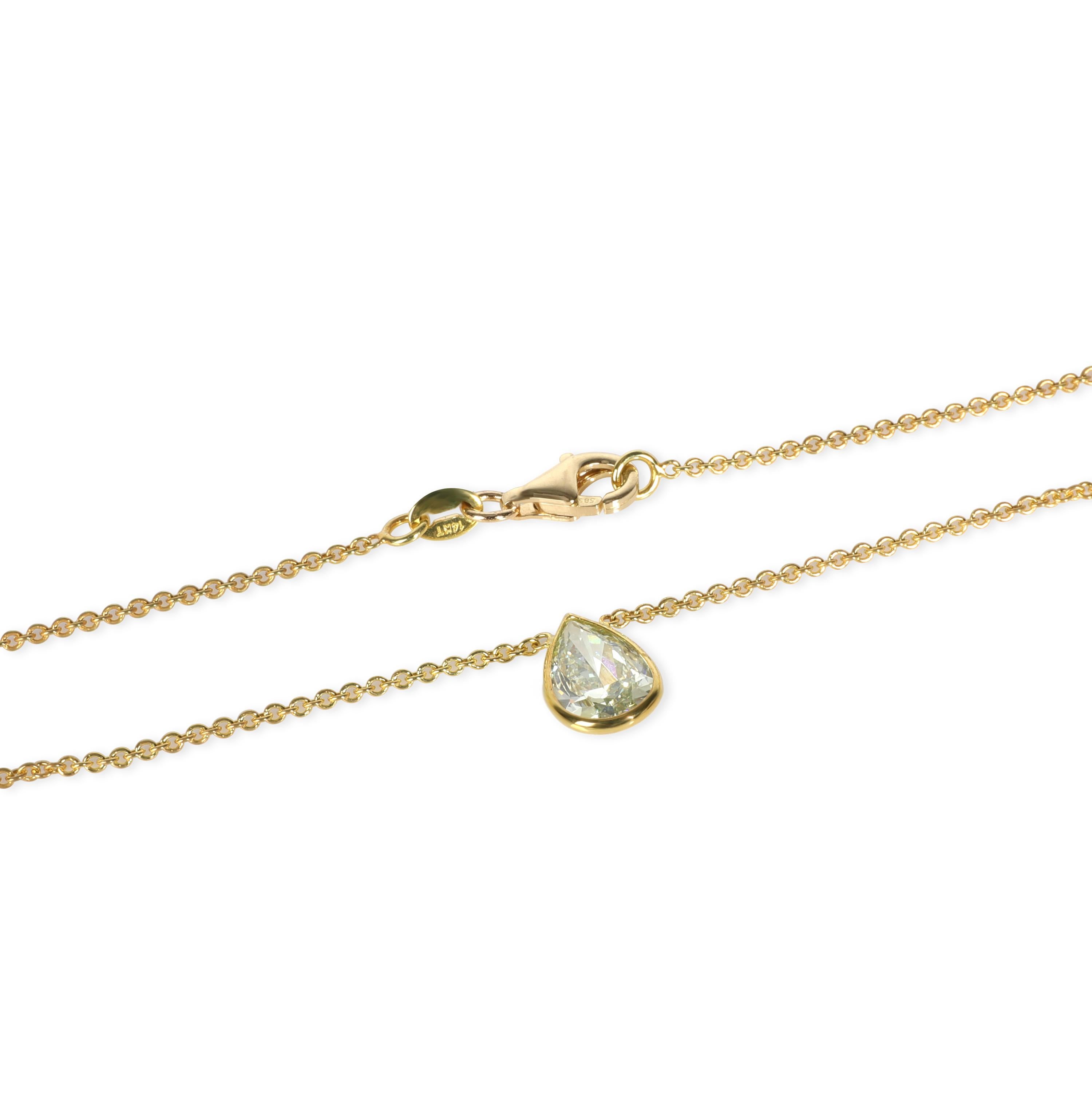 Pear Cut GIA Certified Fancy Yellow Diamond Necklace in 14 Karat Gold SI1 1.61 Carat