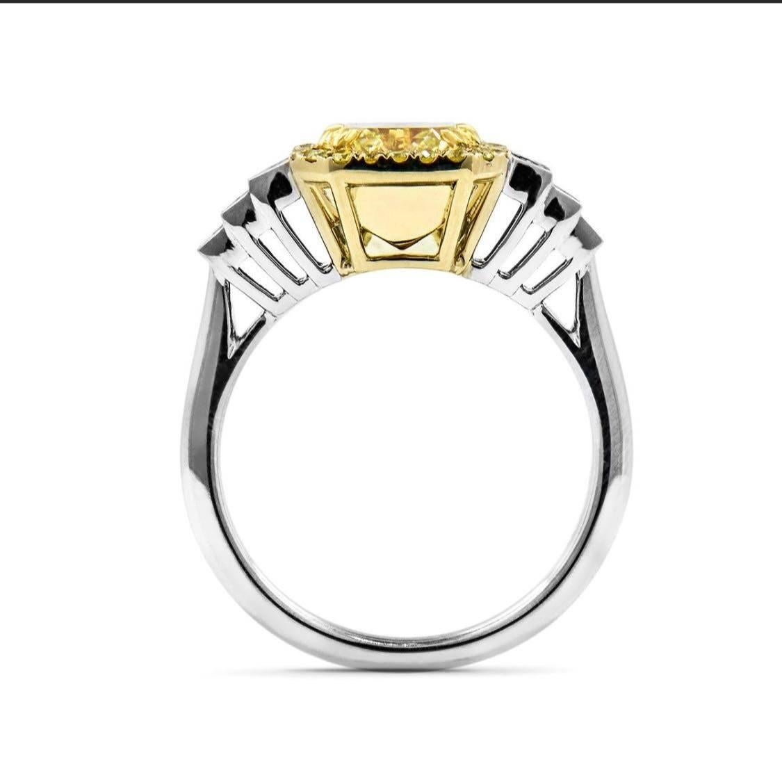 Modern GIA Certified Fancy Yellow 2.47 ct and 0.67 ct  Diamond Ring For Sale