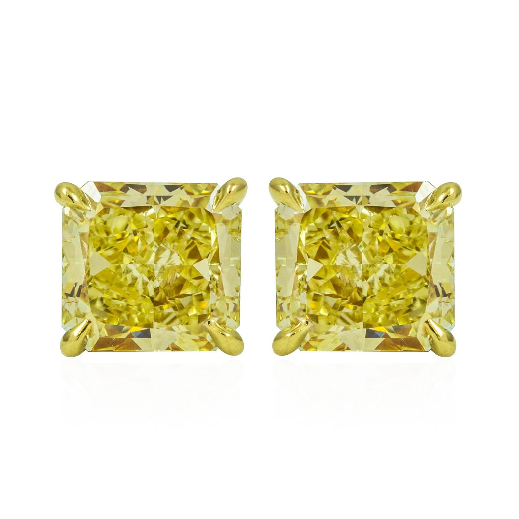 Roman Malakov, GIA Certified Fancy Yellow Diamond Stud Earrings