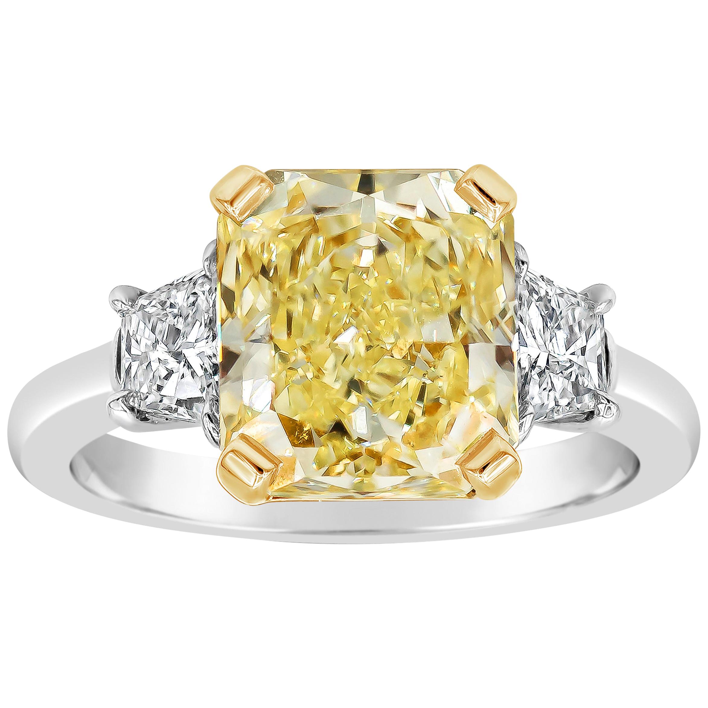 GIA Certified Fancy Yellow Diamond Three-Stone Engagement Ring