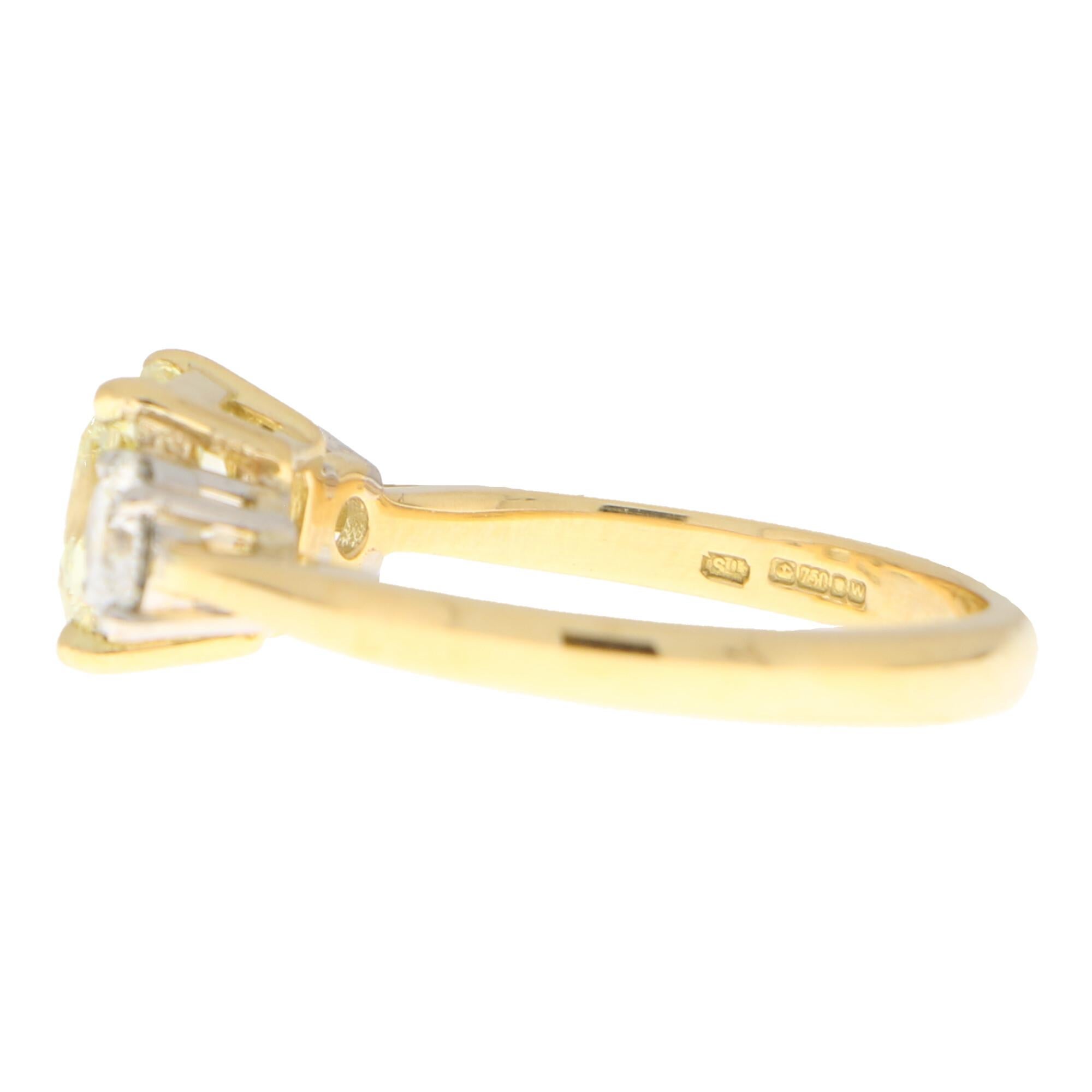 GIA Certified Fancy Yellow Diamond Three Stone Engagement Ring in 18k Gold 1